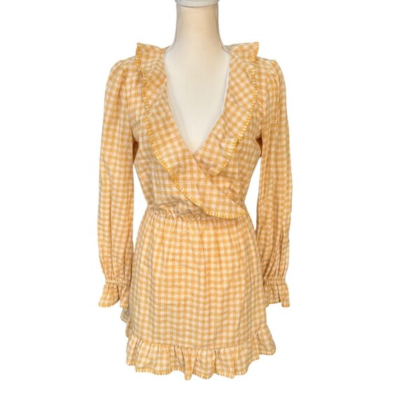Tularosa Charleston Ruffle Hem Gingham Dress in York Yellow Size Small - Picture 1 of 7